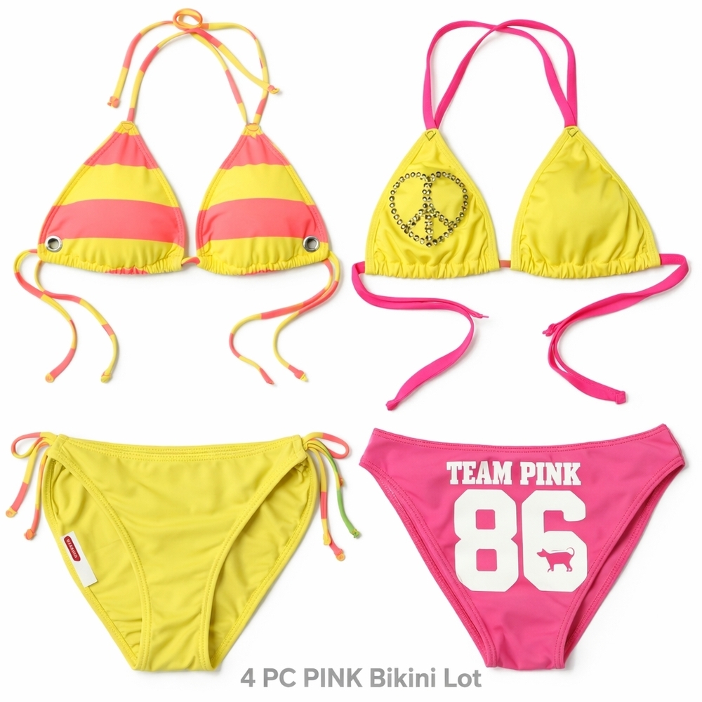PINK Victoria's Secret 4-Piece Swim Set in Hot Pink & Bright Yellow